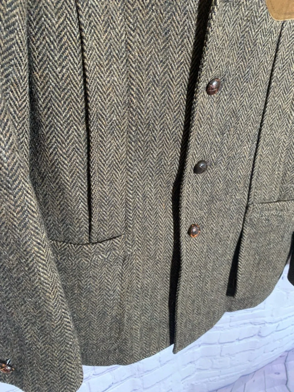 Eddie Bauer Mens VTG Tweed Herringbone Blazer Elbow Patches Brown Sz 38 Preppy